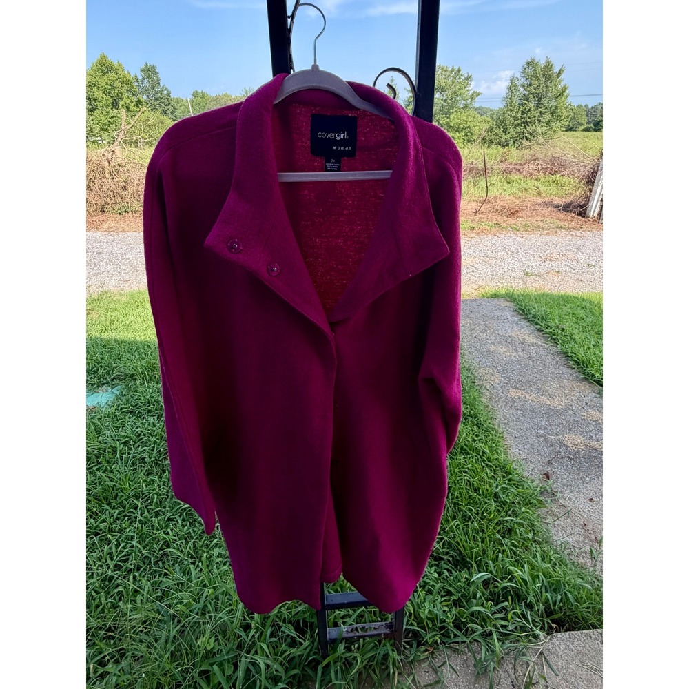 Covergirl Woman Magenta Pink 100% Wool Funnel Neck Coat Plus Size 2X RN47486